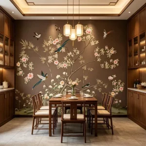 Vintage Floral Wallpaper Mural Waterproof Fabric Custom Traditional Chinese Garden Scenery Wall Paper Rolls