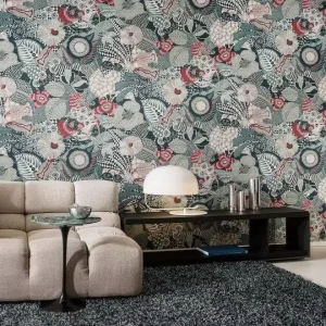 Vintage Floral Wallpaper Waterproof Vinyl Dark Green Red Botanical Leaf Flower Design for Living Room Wall Decoration