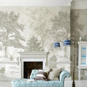 Vintage Forest Wall Mural Beige Green Tree Nature Landscape Wallpaper
