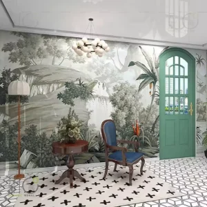 Vintage French Jungle Velvet Fabric Wallpaper for Living Room Dining Entrance High-End Bedroom Easy Installation Household Use