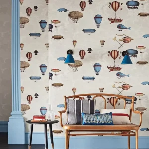 Vintage Hot Air Balloon Wallpaper Custom Retro Steampunk Airship Flying Vessel Wallcovering for Kids Bedroom Interior Decoration