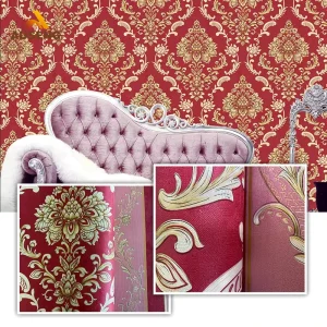 Vintage Luxury Wallcovering Beautiful Golden Rose Flower Elegant Pvc Wallpaper Textured for Wall