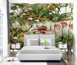 Vintage Orchid Botanical Mural for Home Decoration Retro Tropical Jungle Floral Wallpaper for Bedroom