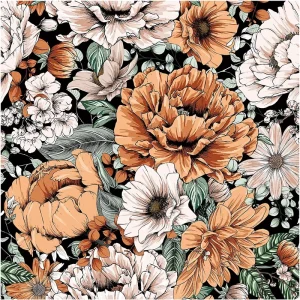 Vintage Peel and Stick Floral Wallpaper Removable Large Peony Black Orange Pink Vinyl Self Adhesive Mural