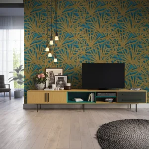 Vintage Style Deep Blue Luxury Palace Pattern Waterproof Maintenance Free PVC Wallpaper Rolls