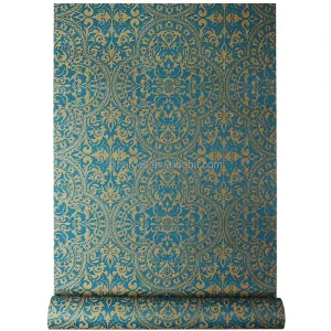 Vintage Style Deep Blue Palace Pattern Waterproof Maintenance Free PVC Wallpaper Rolls