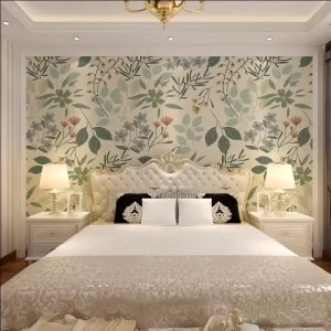 Vinyl Waterproof Leaf Wall Paper Pale Green Plant Leaf Mural Wallpaper for Living Room Bedroom Wall Decoration