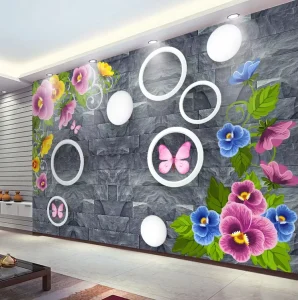 Vivid Floral & Butterfly 3D Wall Panels PVC Wall Mural Elegant Living Room Decor Wallpaper