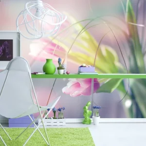 Vivid Lily Flowers Design Digital Printing Non Woven Stereoscopic Wallpaper
