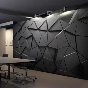 Volume Polygonal Black Pattern Wallpaper with Luxurious Dark Background 3D Geometric Triangle Mural