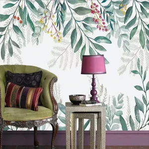 Wall Decorative Wallpaper Customizable Waterproof Fireproof Murals with Plant Leaves Seamless Wallpaper