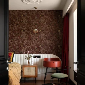 Wall Paper 3D Home Wallpaper Custom Vintage Botanical Red Brown Floral Key Pattern Mural for Modern Apartment Easy to Remove