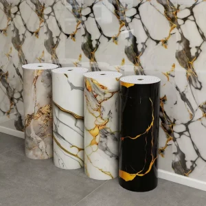 Wall Paper High Glossy Golden Bathroom Peel and Stick Wallpaper Foam Marble Wall Sheet Sticker Roll