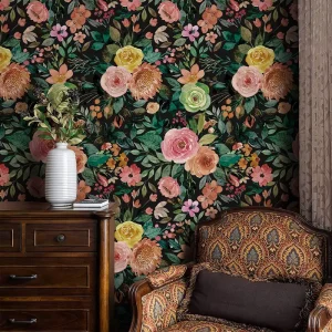 Wallpaper Blooming Vintage Colourful Flowers Wall Paper for Bedroom Living Room