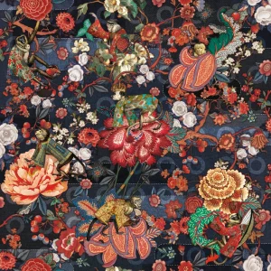 Wallpaper Rolls Custom Monkey Floral Wallpaper Mural Dark Blue Background Luxury Chinoiserie Peony Mural for Living Room Bedroom