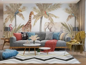 Wallpaper for Kids Large Scale Jungle Wall Mural Watercolor Safari Animal Feature Wall Paper Eco Friendly Material