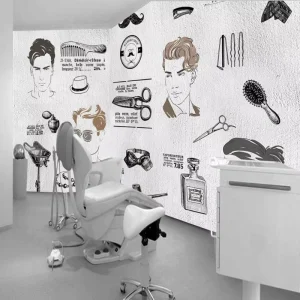 Wallpaper for Office 3D Personality Hand Painted Trendy Barber Shop 3D Flooring and Wallpaper