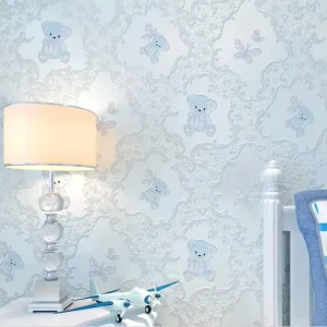 Warm Romantic Cartoon Bear Wallpaper Self-Adhesive Non-Woven for Boys Girls Bedroom Full Wall Covering Kids Room Decor