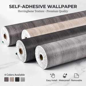 Waterproof 2mm Thick Herringbone PVC Wallpaper Self Adhesive Wall Covering for Hotel Kitchen Living Room Interior Renovation
