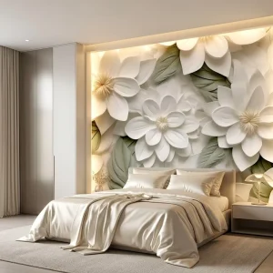 Waterproof 3D Embossed White Magnolia Floral Papiers Peints Murals Luxury Flower Wallpaper for Hotel Home Wall Decoration
