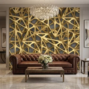 Waterproof 3D Luxury 3D Gold Geometric Lattice Concrete Wallpaper Mural for Modern Home Wall Decor