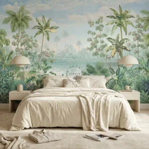 Waterproof 3D Tropical Jungle Lake View Wall Mural Peel Stick Eco-Friendly Paper Vintage Botanical Wallpaper Home Living Room
