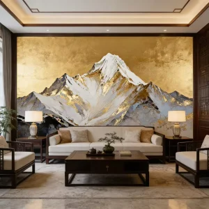 Waterproof 3D Wall Paper Golden Texture Background Snow Mountain Landscape Mural Wallpaper for Living Room Bedroom Decoration