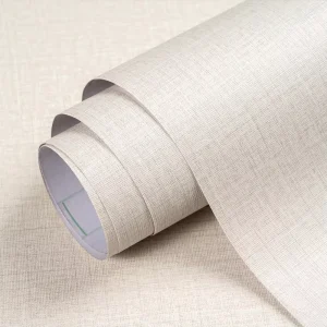 Waterproof Beige Peel and Stick Self-Adhesive Wallpaper for Bedroom Fabric Linen Wall Paper Vinyl Wall Covering