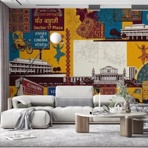 Waterproof Chandigarh 17th District Square Le Corbusier’s Classic Pattern Indian Mural Wallpaper for Home Indoor Wall Decoration
