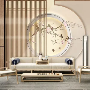 Waterproof Chinese 3D Wall Paper Living Room Beauty Salon Wall Decoration Flower Bird Wooden Fence Mural Wallpaper