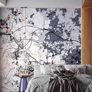 Waterproof Chinese Abstract Art Mural Flower Sea Field Wallpaper for Living Room and Bedroom Wall Decoration