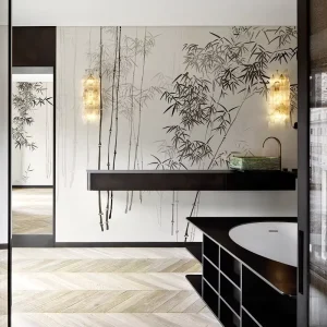 Waterproof Chinese Bamboo Wall Covering Wall Paper Office and Living Room Wall Decoration Ancient Serene Bamboo Forest Wallpaper