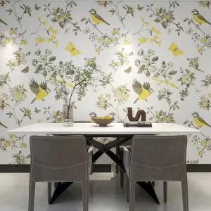 Waterproof Country Style Vinyl Floral Wallpaper Peel Off & Stick Removable Natural Decor for Dining Room Bedroom Hotel Walls