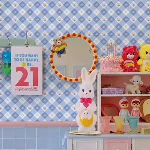 Waterproof Custom Simple Cute Children Wall Paper Checkered Baby Rabbit Wallpaper for Kid’s Room Decoration