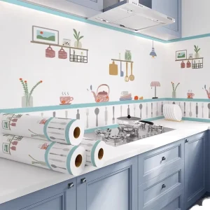 Waterproof Easy to Clean Cartoon Design Kids Room Kindergarten Kitchen Self Adhesive Backsplash Wall Decor Wallpaper