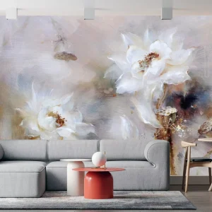 Waterproof Embossed Artistic Oil Painting Floral Wall Mural for Living Room and Bedroom