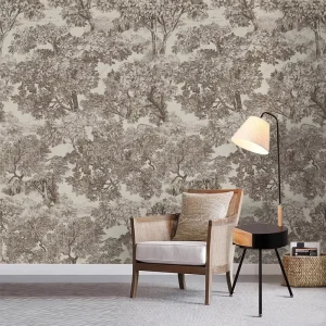Waterproof Embossed Brown Leaf Trees Mural Wall Decal for Home