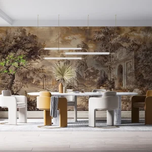 Waterproof Embossed Earth-Toned Baroque Style Wall Mural