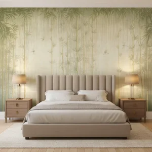 Waterproof Embossed Light Green Vintage Botanical 3D Lake Bamboo Forest Wallpaper for Home Bed and Living Room Decoration