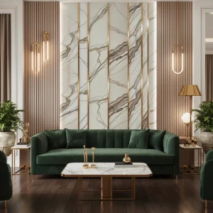 Waterproof Embossed Luxury 3D Wooden Lattice Marble Texture Wall Mural
