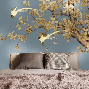 Waterproof Embossed Modern Floral Bird Mural Custom Size Eco-Friendly Home Interior Decoration