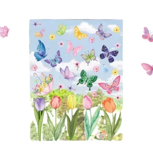 Waterproof Kid Room Decor Removable Spring Flower Tulip Butterfly Window Stickers Decorations Wallpaper Wall Sticker