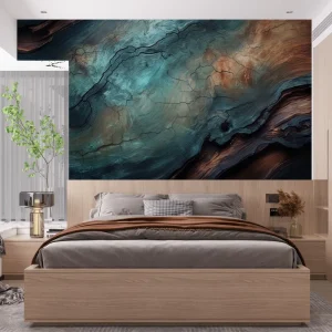 Waterproof Luxury Teal Wood Grain Cracked Texture Mural Self Adhesive Modern Abstract Wallpaper for Home Living Room Wall Decor