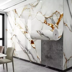 Waterproof Marble Tiles Wall Sticker Waterproof Oil Proof Self Adhesive Wallpapers for Kitchen Bathroom