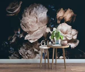 Waterproof Non Woven Large Peony Rose 3D Silk Effect Floral Wall Mural for Bedroom Dining Luxury Modern Design Easy Installation