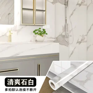 Waterproof Oil Proof PVC Marble Wallpaper Rolls Self Adhesive Wall Paper Solid Wood Design