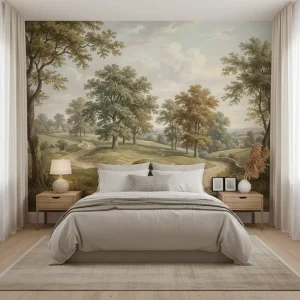 Waterproof Open Woodland Winding Path Trees Scenery Wall Paper Home Wall Decoration Vintage Country Landscape Mural Wallpaper