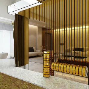 Waterproof Reflective Modern Stripes Plaid PVC 3D Carving Self Adhesive Silver Gold Wall Grille Mirror Sticker for Hotel Use