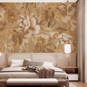 Waterproof Retro Brown Yellow Blooming Flower Floral Mural Wallpaper for Home Bedroom Wall Decoration
