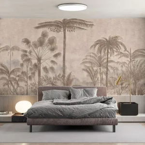 Waterproof Retro Plant Wall Paper Home Wall Decoration Brown Tropical Plants Palm Mural Wallpaper